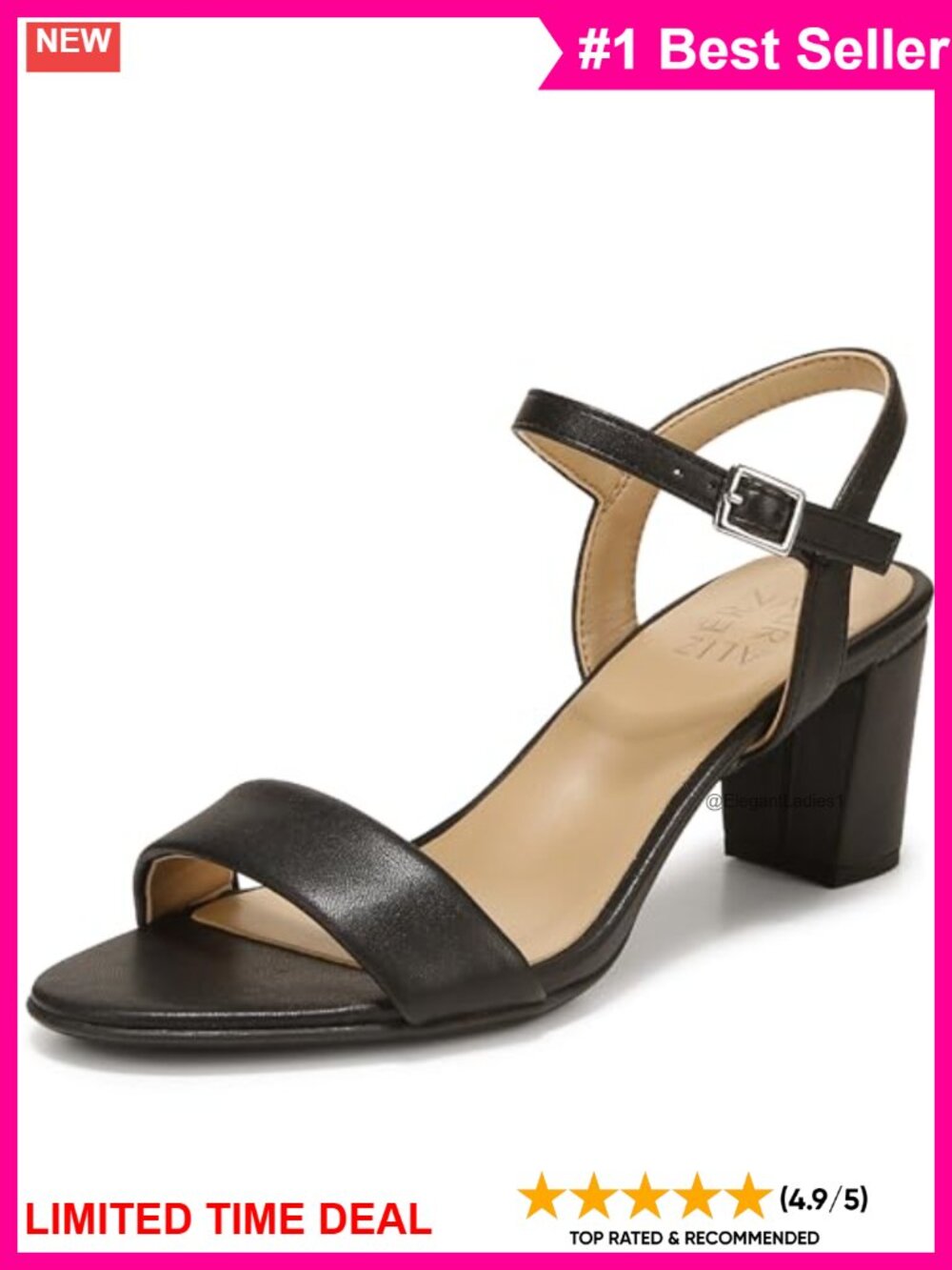 Block Heel Double Strap Dress Sandal with Ankle Buckle
